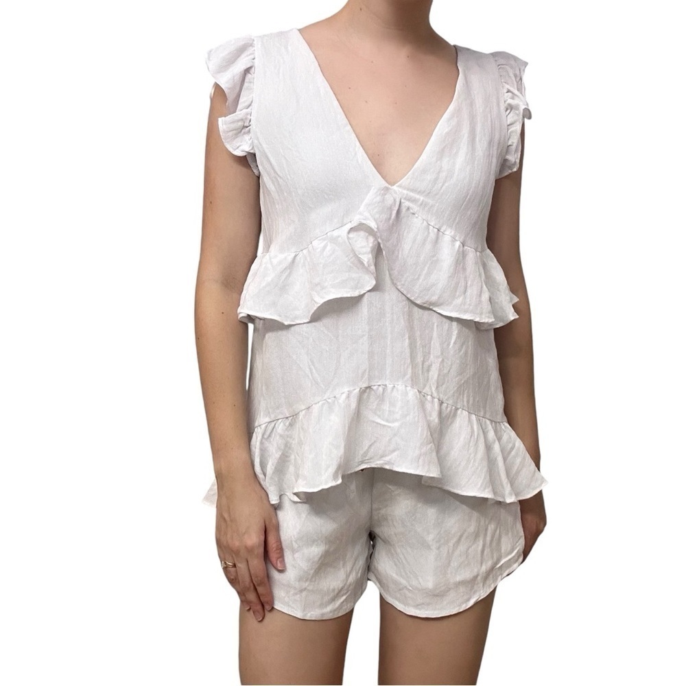 Sabo Skirt Romper Dress White Ruffle Tiered Coquette Dainty Bridal Size Small
